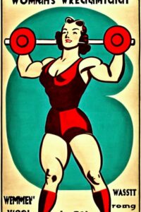 Where did workout originated from? 2 1940s womens weightlifting art poster 3