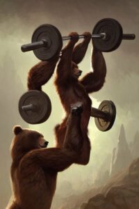 anthro bear lifting weights